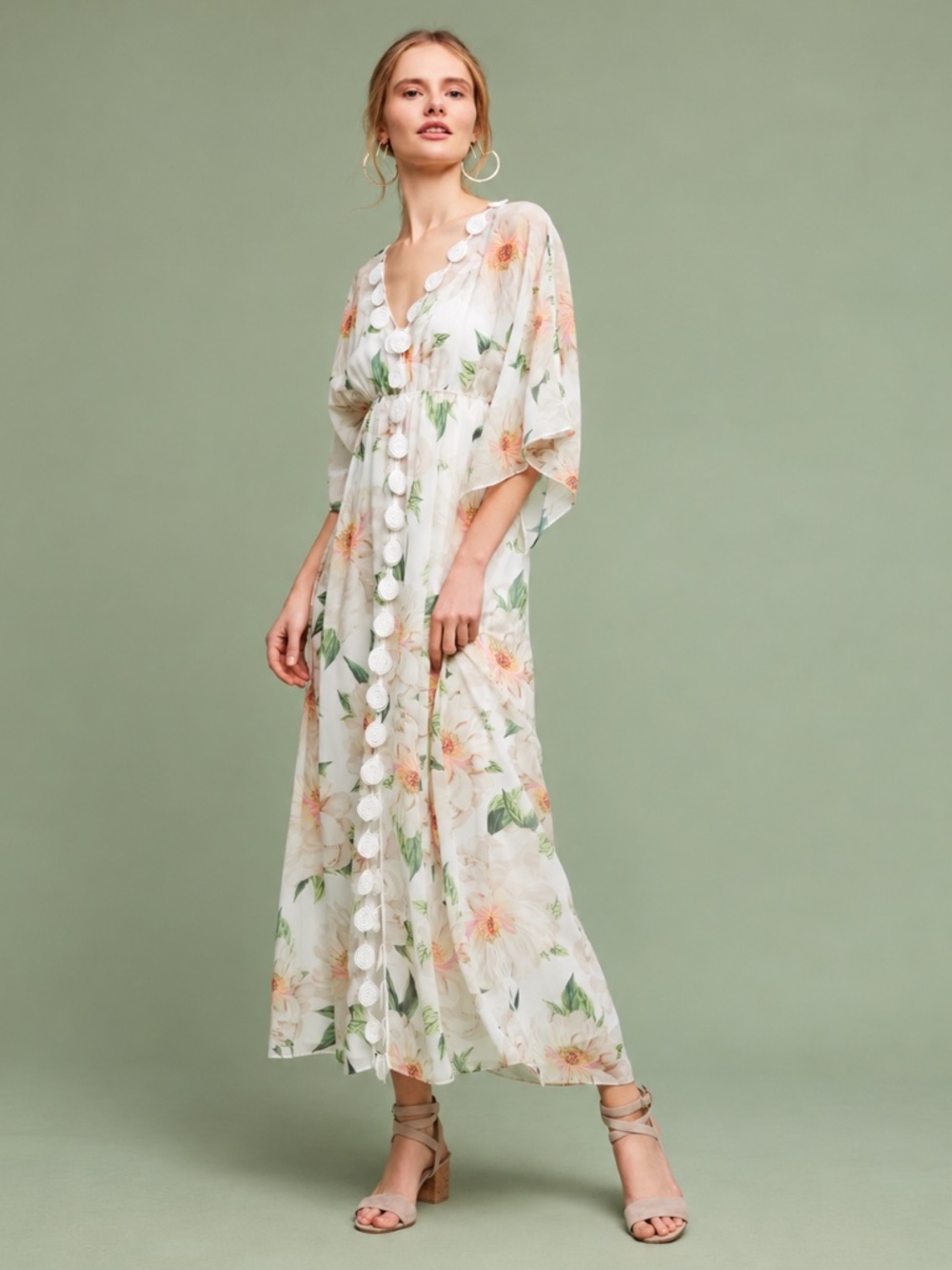 NWOT Farm Rio Dahlia Floral Crochet Trim Maxi Dress White Small
